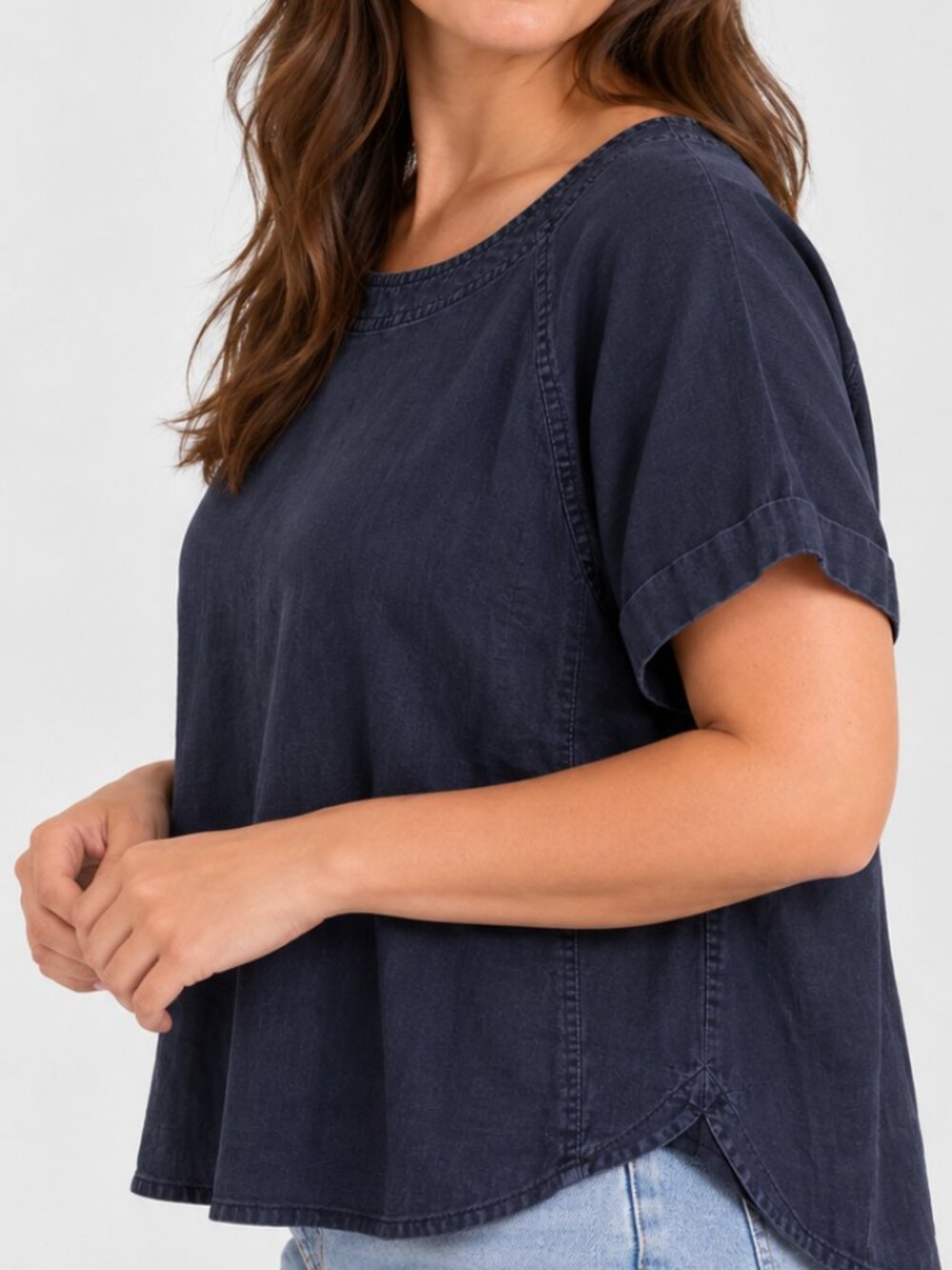 Trenery navy blue blouse 100% linen size Large